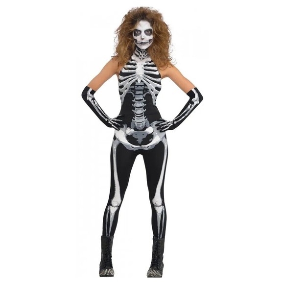 Skeleton Costume Adult Female Bodysuit Halloween Fancy Dress Plus 18-20 - Picture 1 of 7
